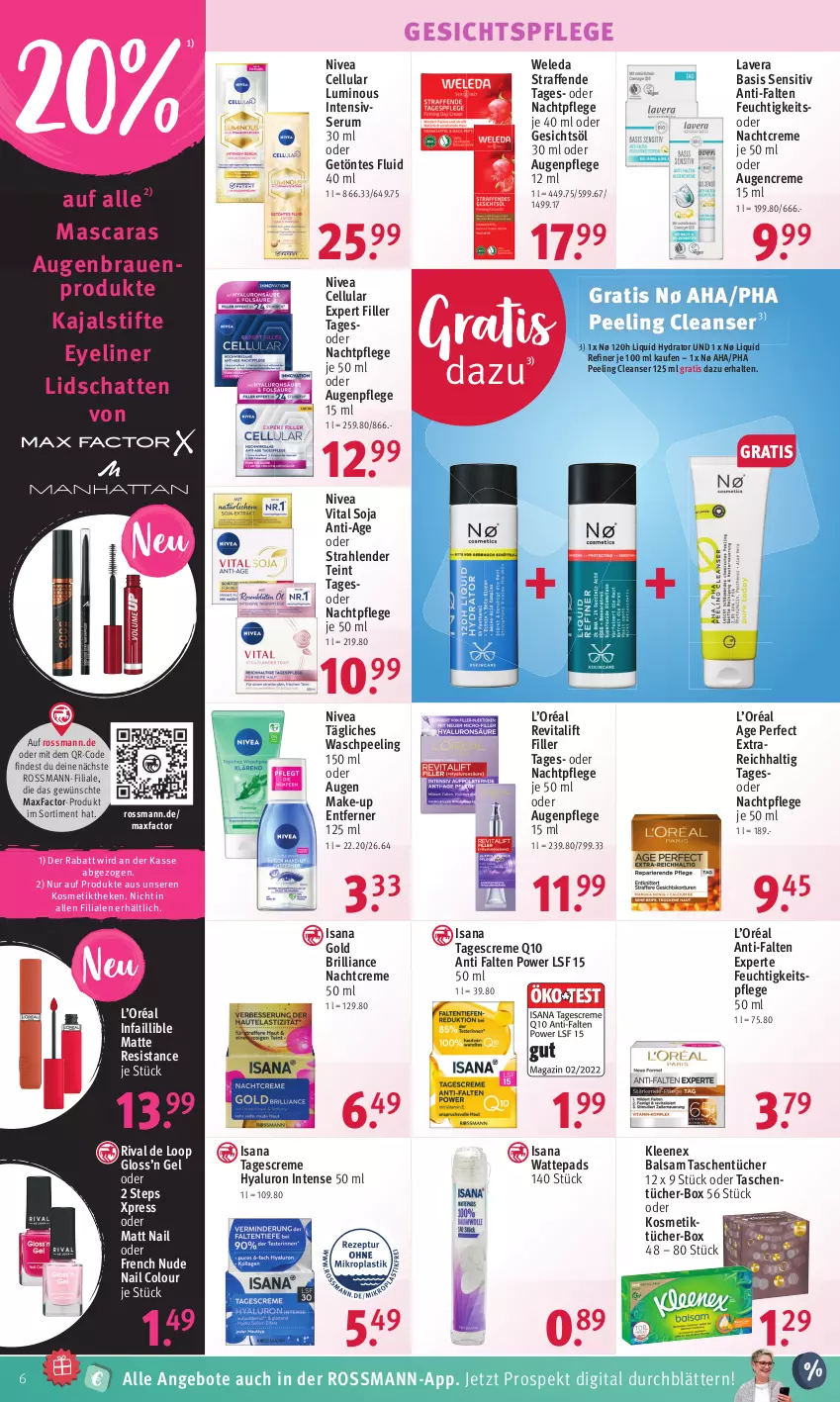 Aktueller Prospekt Rossmann - Prospekte - von 11.09 bis 15.09.2023 - strona 8 - produkty: angebot, angebote, anti-falten experte, Augenpflege, balsam, creme, Eyeliner, feuchtigkeitspflege, Gesichtsöl, gesichtspflege, HP, hyaluron, isana, kosmetik, Kosmetiktücher, Kosmetiktücher-Box, lavera, Make-up, Mascara, nachtcreme, nachtpflege, nivea, Peeling, Q10, Revital, revitalift, rum, sana, Serum, soja, stifte, tagescreme, Tasche, taschen, taschentücher, Ti, tücher, vita, wattepads, weleda