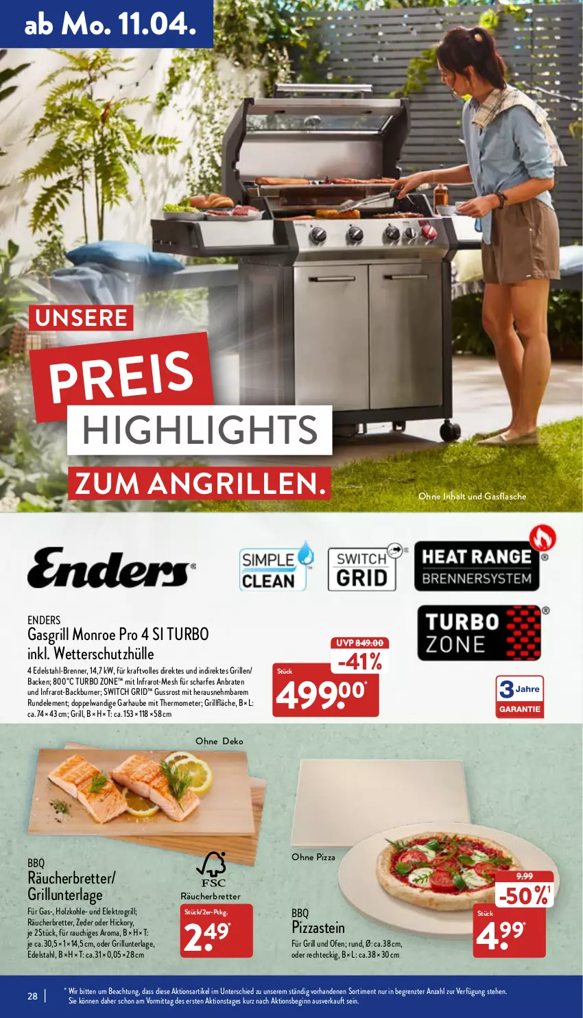 Aktueller Prospekt Aldi Nord - Aldi-Aktuell - von 11.04 bis 16.04.2022 - strona 28 - produkty: braten, edelstahl, eis, Elektro, enders, flasche, gasgrill, gin, grill, grillfläche, Holz, holzkohle, kraft, mit thermometer, Ofen, pizza, Rauch, reis, schutzhülle, thermometer, Ti, ZTE