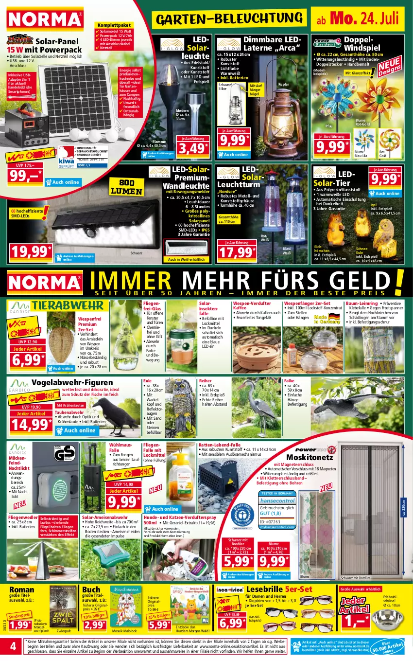 Aktueller Prospekt Norma - Norma - von 24.07 bis 31.07.2023 - strona 4 - produkty: adapter, auer, auto, Bad, batterie, batterien, Bau, Bebe, beleuchtung, bio, Birnen, blume, Brille, buch, bügel, decke, dell, edelstahl, eis, elle, ente, fenster, Fenster und Türen, fisch, fische, Garten, gin, hörnchen, kaffee, lamm, laterne, leds, Leuchte, Liege, Malblock, Maus, Mode, moskitonetz, Nachtlicht, ndk, Nordsee, Pfau, Rauch, reifen, reis, ring, rwe, Schal, schüssel, sekt, smartphone, smartphones, solarleuchte, Spiele, Ti, tisch, usb, ZTE