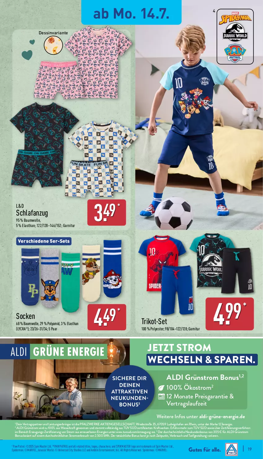 Aktueller Prospekt Aldi Nord - Von Montag - von 14.07 bis 19.07.2025 - strona 19 - produkty: aldi, Anzug, Bau, baumwolle, eis, ente, garnitur, Jura, kraft, Paw Patrol, Rauch, reis, rel, Ria, ring, Schlafanzug, socken, Ti, Trikot, wasser, wolle