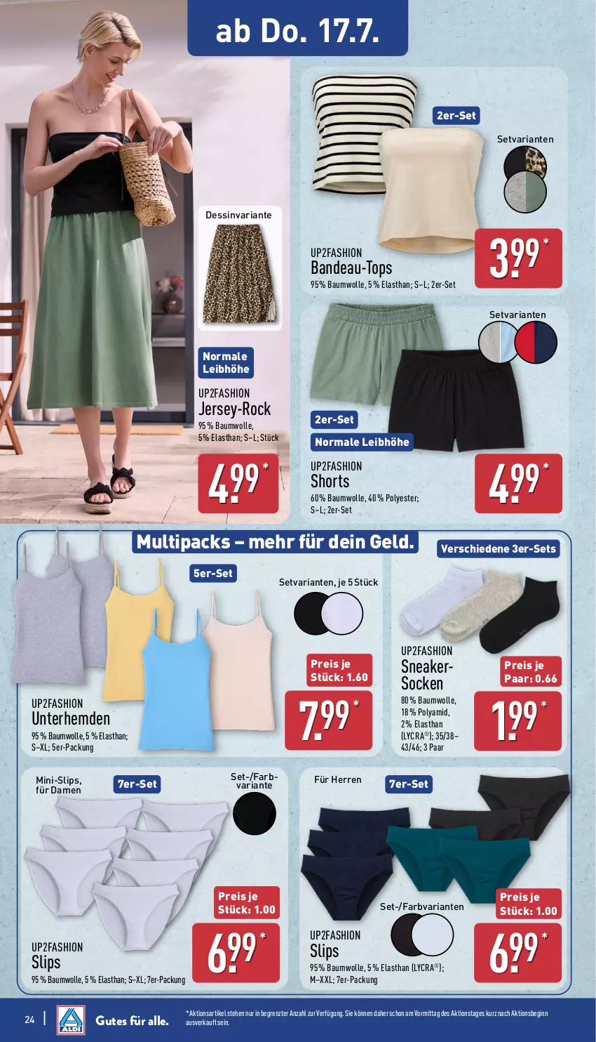 Aktueller Prospekt Aldi Nord - Von Montag - von 14.07 bis 19.07.2025 - strona 24 - produkty: Bau, baumwolle, eis, gin, hemd, hemden, reis, Ria, shorts, slip, slips, sneaker, sneakersocken, socken, Ti, Unterhemd, unterhemden, up2fashion, wolle, ZTE