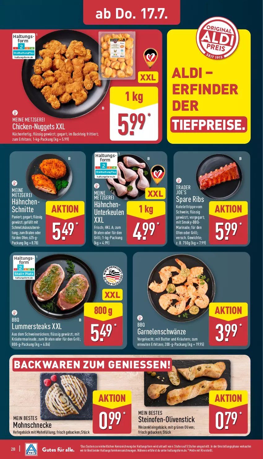 Aktueller Prospekt Aldi Nord - Von Montag - von 14.07 bis 19.07.2025 - strona 28 - produkty: aldi, backwaren, braten, butter, eis, garnelen, geback, gewürz, grill, Hefe, Käse, kotelett, kräuter, kräutern, küche, Küchen, marinade, nuggets, Ofen, olive, oliven, reis, Schmelzkäse, schmelzkäsezubereitung, schwein, schweine, schweinerücken, spare ribs, steak, steaks, steinofen, Ti, tiefpreis, wein, weine