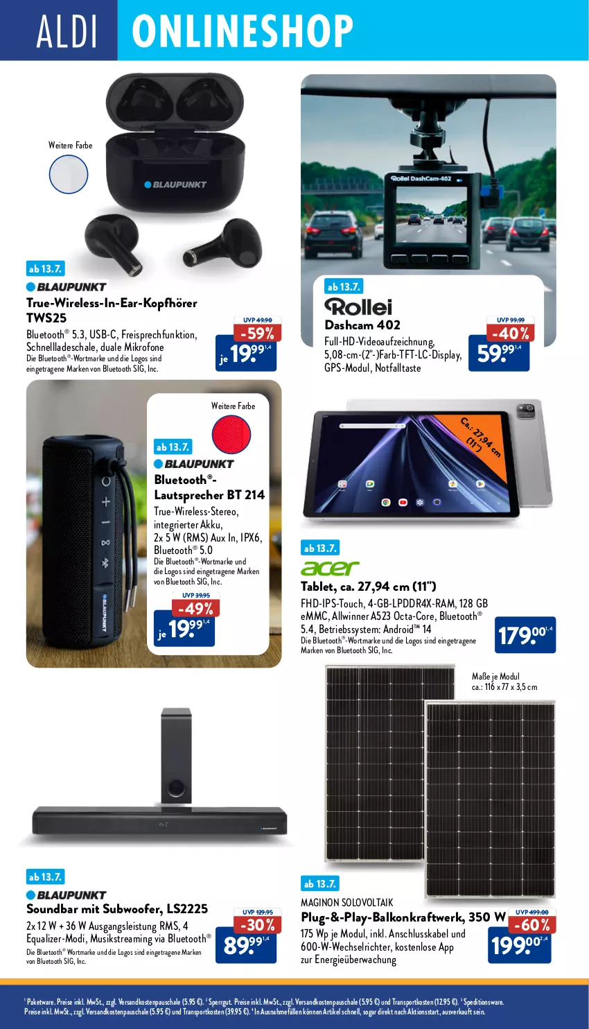 Aktueller Prospekt Aldi Nord - Von Montag - von 14.07 bis 19.07.2025 - strona 34 - produkty: akku, Betriebssystem, blaupunkt, Dashcam, deo, eis, gin, GPS, in-ear-kopfhörer, kopfhörer, kraft, lautsprecher, ndk, reis, rel, rollei, Schal, Schale, soundbar, Sport, Subwoofer, tablet, Ti, usb