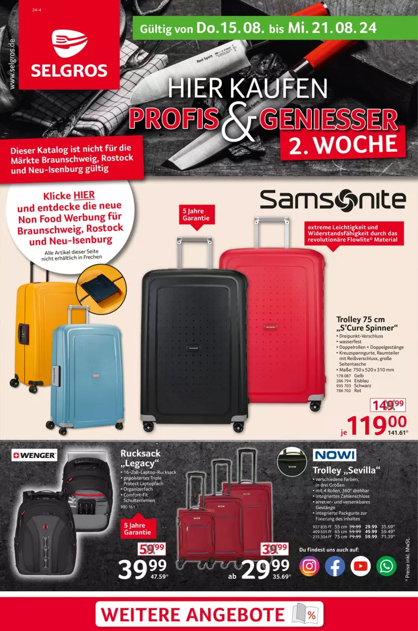 Aktueller Prospekt Selgros - Non Food - von 15.08 bis 21.08.2024 - strona 1 - produkty: angebot, angebote, braun, decke, eis, Laptop, LG, rel, Ria, rucksack, sac, Tasche, Ti, trolley, wasser