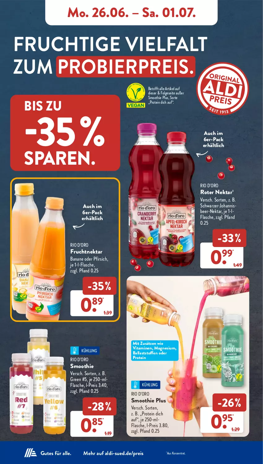 Aktueller Prospekt AldiSud - NÄCHSTE WOCHE - von 26.06 bis 01.07.2023 - strona 10 - produkty: aldi, ball, banane, bier, eis, flasche, frucht, LG, magnesium, Nektar, pfirsich, reis, smoothie, Ti, vita, Vitamine