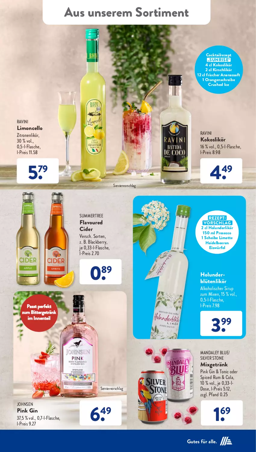 Aktueller Prospekt AldiSud - NÄCHSTE WOCHE - von 26.06 bis 01.07.2023 - strona 36 - produkty: alkohol, ananas, beere, beeren, Blüte, cider, cocktail, cola, crushed ice, ecco, eis, eiswürfel, ente, flasche, getränk, gin, heidelbeere, heidelbeeren, holunder, kirsch, Kirschlikör, kokos, lack, likör, limette, limo, Mett, Mixgetränk, orange, orangen, prosecco, reis, rezept, rum, saft, sirup, Ti, tonic, würfel, zitrone, zitronen