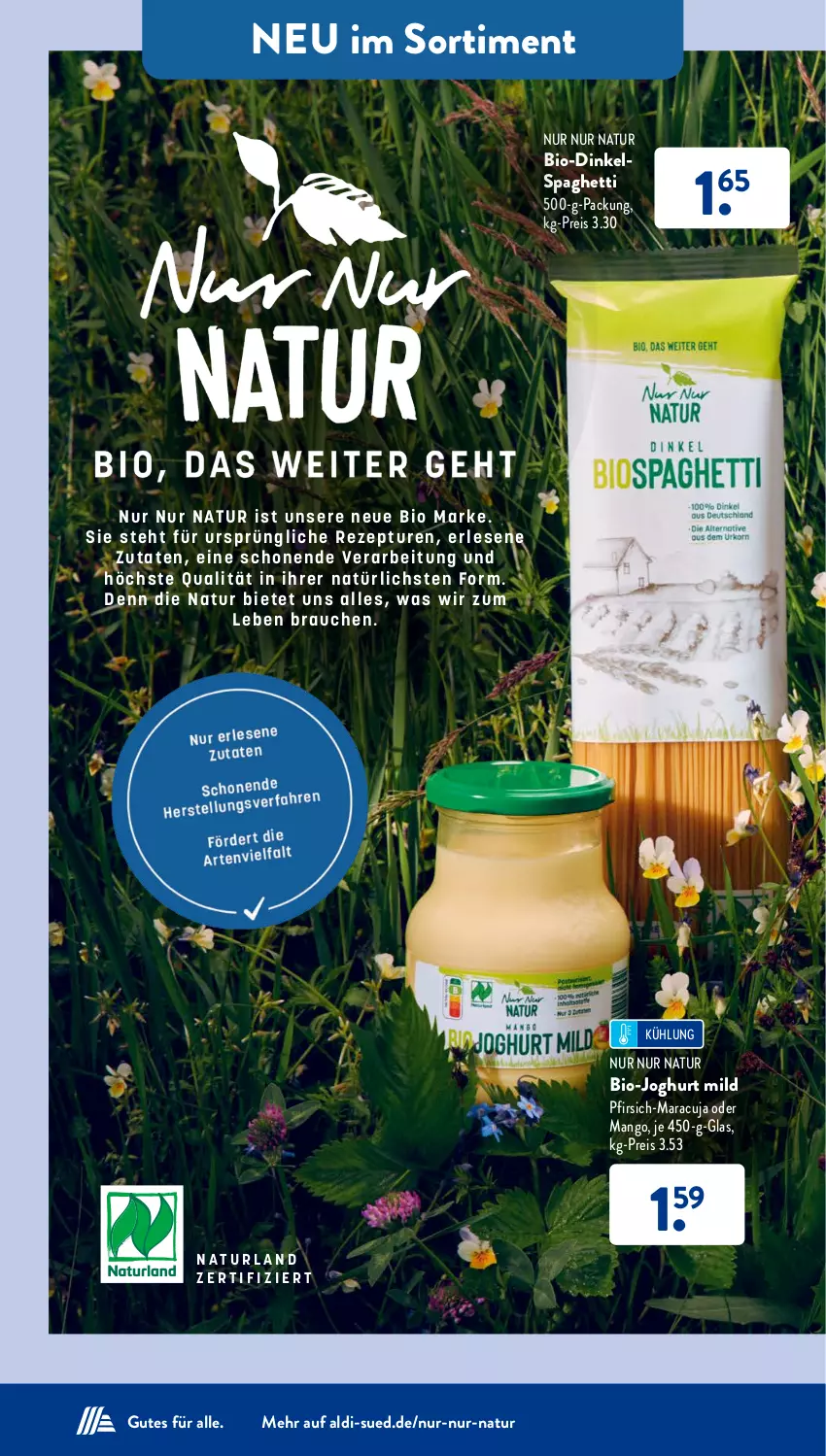 Aktueller Prospekt AldiSud - NÄCHSTE WOCHE - von 26.06 bis 01.07.2023 - strona 4 - produkty: aldi, bio, bio-joghurt, eis, joghur, joghurt, joghurt mild, mango, maracuja, natur, naturland, pfirsich, reis, spaghetti, Ti