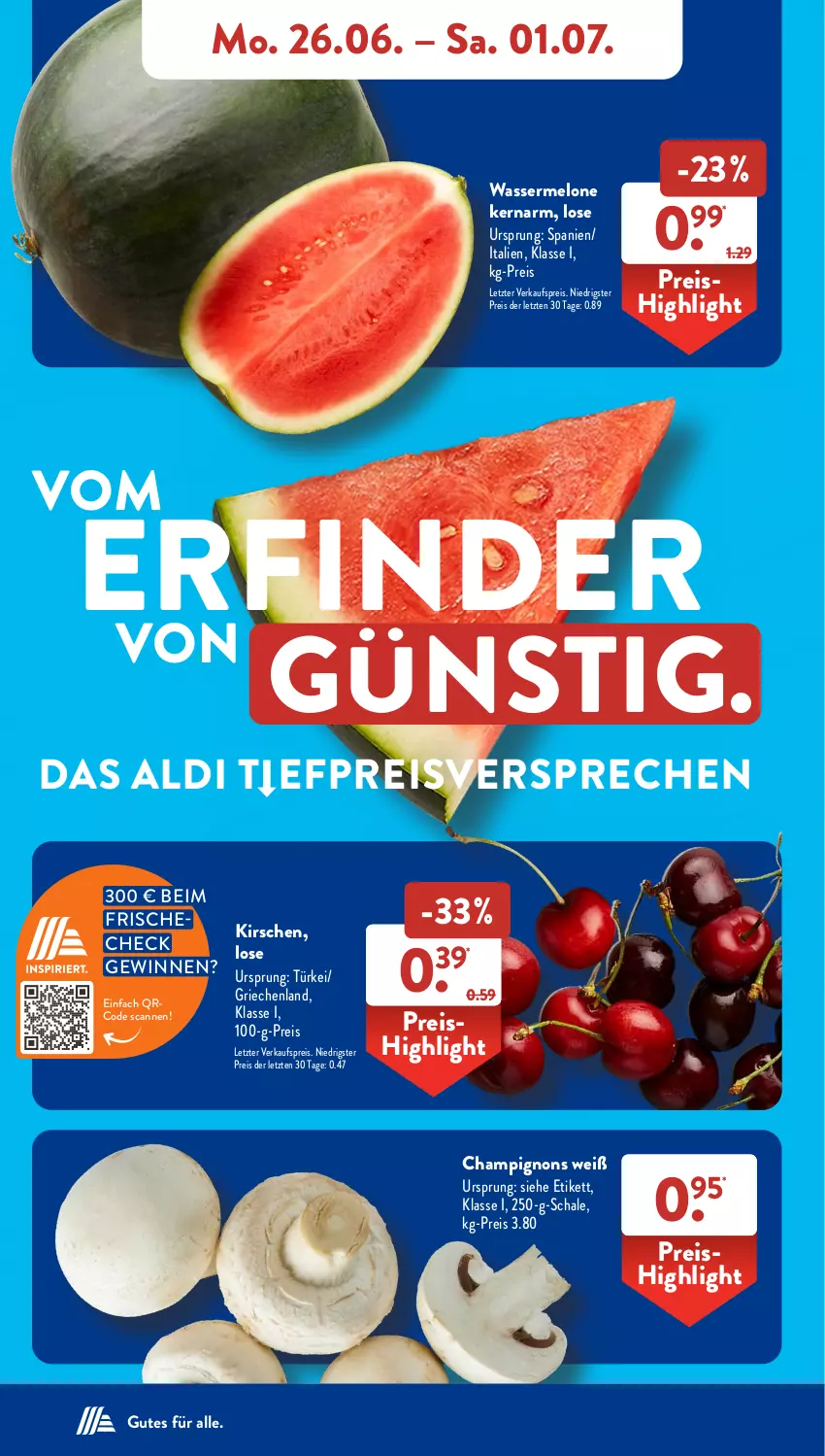 Aktueller Prospekt AldiSud - NÄCHSTE WOCHE - von 26.06 bis 01.07.2023 - strona 6 - produkty: aldi, champignon, champignons, eis, kirsch, kirsche, kirschen, melone, reis, Schal, Schale, Ti, wasser, wassermelone, ZTE