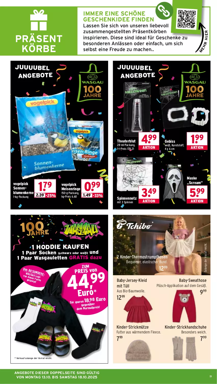 Aktueller Prospekt Wasgau - von 13.10 bis 18.10.2025 - strona 19 - produkty: angebot, angebote, asti, Bau, baumwolle, bio, bio-baumwolle, blume, blumen, eis, handschuhe, hose, hosen, Kinder, kleid, mac, Maske, Mütze, Plüsch, reis, ring, rum, schuhe, socken, sonnenblume, sonnenblumen, Sonnenblumenkerne, Strumpfhose, Sweathose, Thea, Thermostrumpfhose, Ti, tisch, wolle