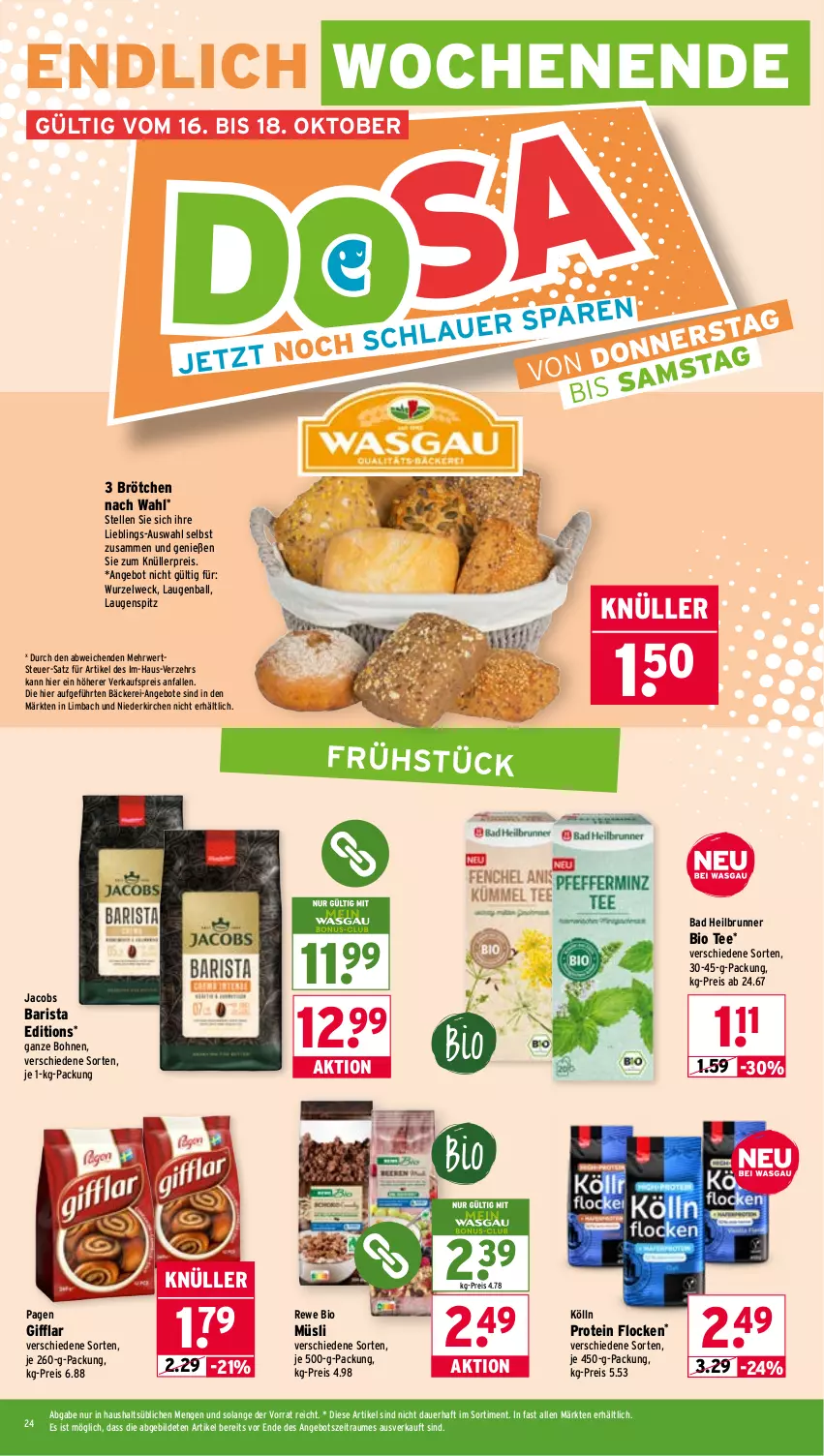 Aktueller Prospekt Wasgau - von 13.10 bis 18.10.2025 - strona 24 - produkty: angebot, angebote, auer, Bad, ball, bio, bohne, bohnen, brötchen, eis, elle, jacobs, kölln, müsli, reis, rewe bio, rwe, tee, Ti, weck