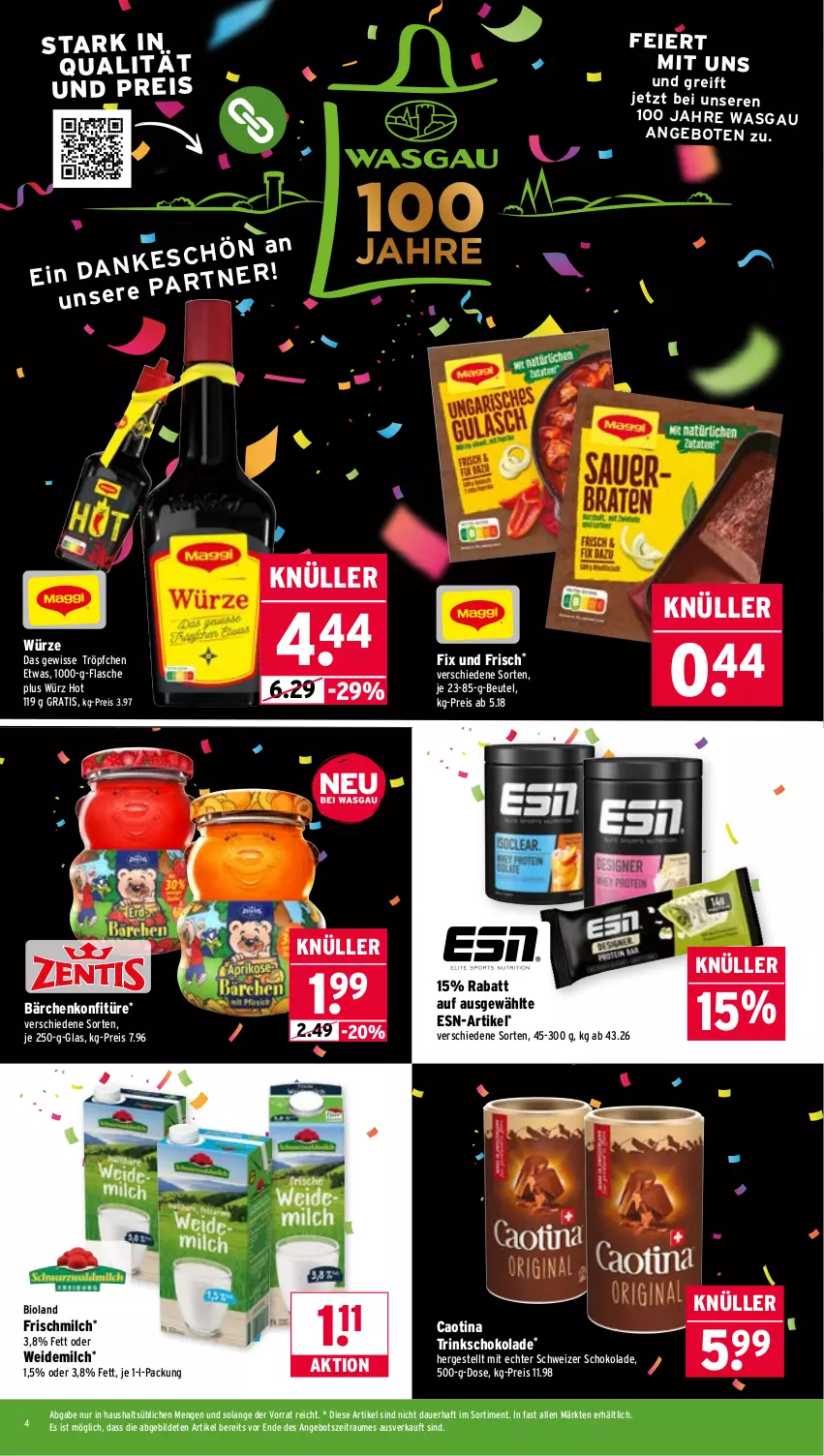 Aktueller Prospekt Wasgau - von 13.10 bis 18.10.2025 - strona 4 - produkty: angebot, angebote, auer, beutel, bio, bioland, eier, eis, flasche, konfitüre, milch, reis, schoko, schokolade, Ti, weidemilch