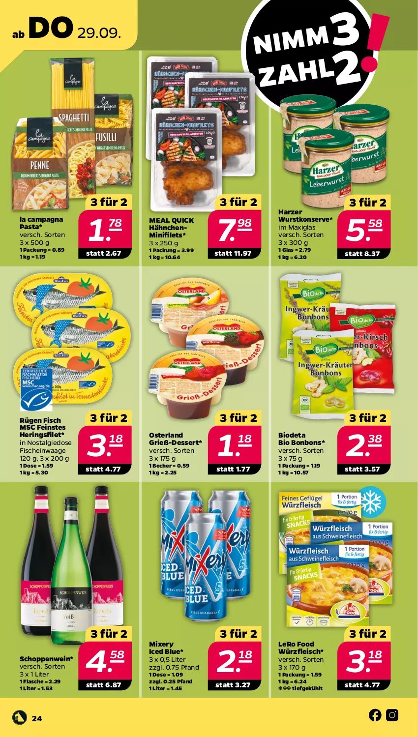 Aktueller Prospekt Netto - Woche 39 - von 26.09 bis 01.10.2022 - strona 24 - produkty: Becher, bio, bonbons, dessert, eis, filet, filets, fisch, fische, flasche, fleisch, hering, Herings, LG, Mixer, mixery, pasta, ring, Ti, Waage, wein, wurst