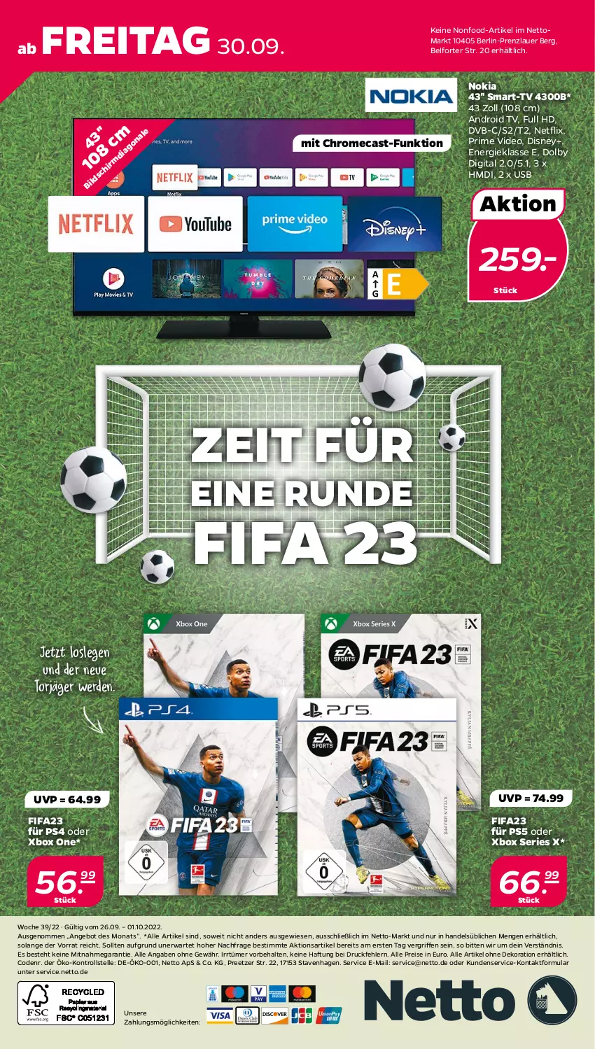 Aktueller Prospekt Netto - Woche 39 - von 26.09 bis 01.10.2022 - strona 28 - produkty: alle artikel ohne dekoration, Android TV, angebot, auer, dekoration, deo, disney, dvb, eis, elle, erde, netflix, nokia, ps4, reis, Ti, usb, Xbox, Xbox One, Xbox Series X