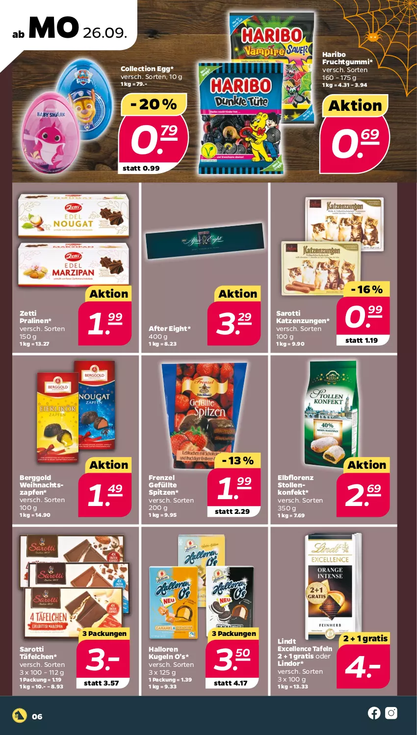 Aktueller Prospekt Netto - Woche 39 - von 26.09 bis 01.10.2022 - strona 6 - produkty: after eight, elle, frucht, fruchtgummi, haribo, Kugel, lindor, lindt, lorenz, pralinen, saro, sarotti, Stollen, Ti