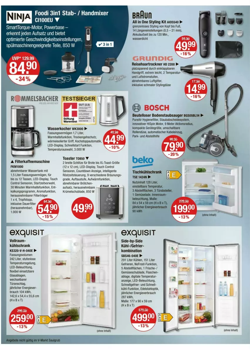 Aktueller Prospekt Vmarkt - Prospekte - von 17.07 bis 23.07.2025 - strona 18 - produkty: akku, auer, aust, auto, beleuchtung, beutel, bodenstaubsauger, bosch, braun, Brei, brot, brötchen, edelstahl, eis, elle, ente, filterkaffee, flasche, grundig, haartrockner, handmixer, hygienefilter, Intel, kaffee, kaffeemaschine, Kocher, kühlschrank, led-beleuchtung, LG, Mixer, Rauch, reis, Schal, Schrank, spülmaschinen, staubsauger, tasse, teller, Ti, tisch, toast, toaster, Trockner, wasser, wasserkocher, wassertank