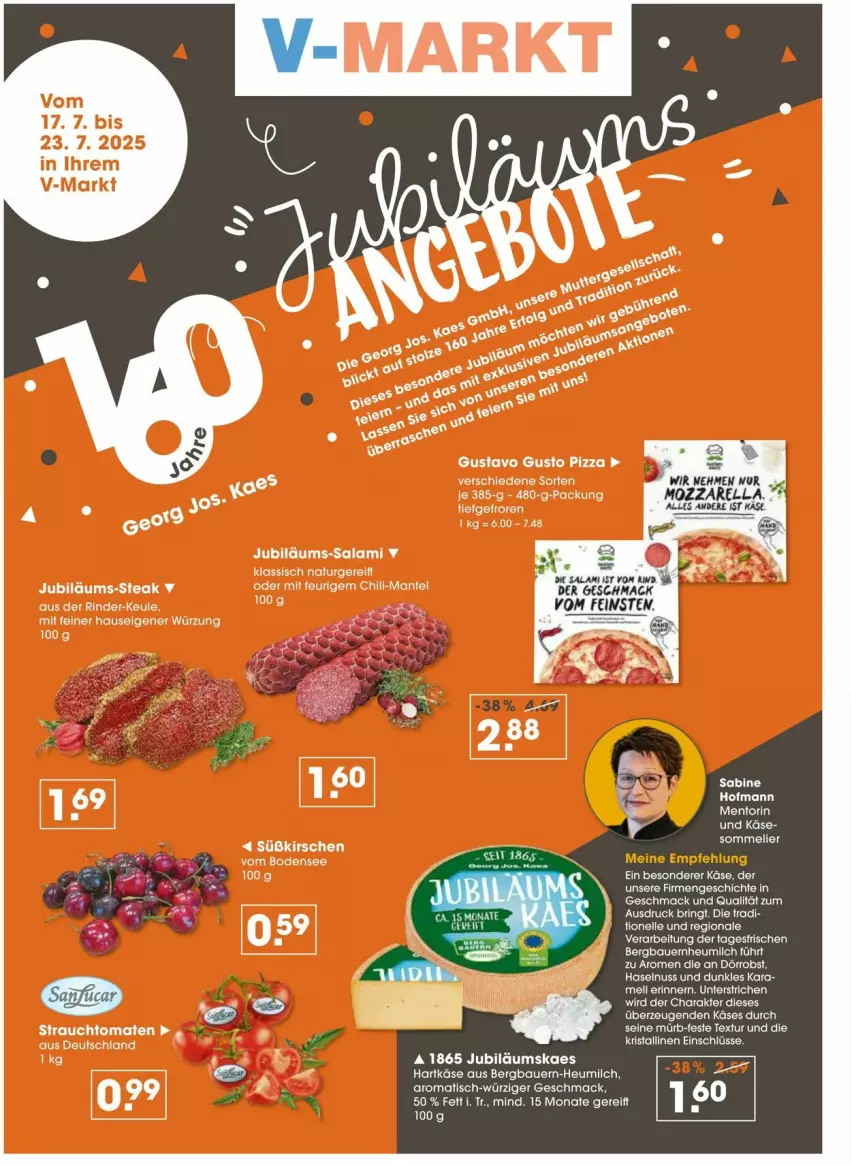 Aktueller Prospekt Vmarkt - Prospekte - von 17.07 bis 23.07.2025 - strona 2 - produkty: auer, Bau, Bauer, chili, haselnuss, Heu, heumilch, Jubiläums, kaes, Käse, mac, Mantel, milch, mozzarella, nuss, obst, pizza, rel, rind, salami, steak, Ti, tisch