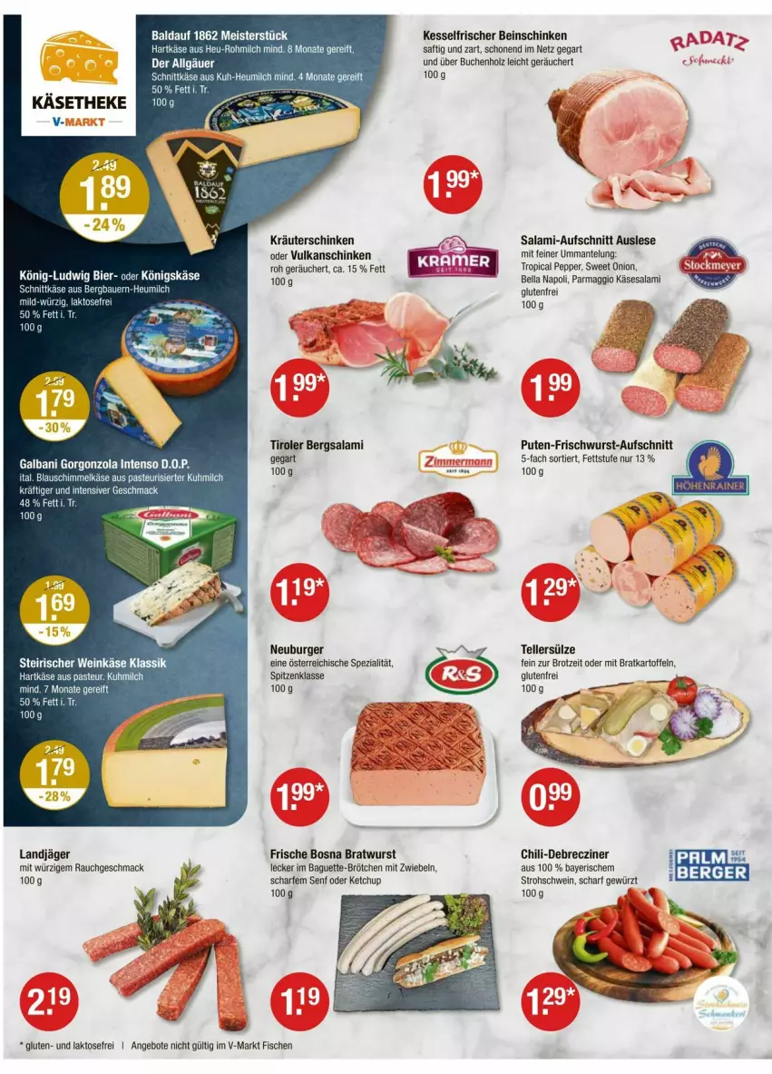 Aktueller Prospekt Vmarkt - Prospekte - von 17.07 bis 23.07.2025 - strona 6 - produkty: angebot, angebote, auer, aufschnitt, baguette, Bau, Bauer, bier, bratwurst, brot, brötchen, buch, burger, chili, debrecziner, eis, elle, fisch, fische, frischwurst-aufschnitt, galbani, gewürz, gorgonzola, hartkäse, Heu, heumilch, Holz, intenso, kartoffel, kartoffeln, Käse, ketchup, kräuter, landjäger, LG, mac, maggi, Mantel, Meister, milch, mit zwiebeln, Neuburger, pute, Rauch, saft, salami, schinken, schnittkäse, schwein, senf, Spezi, teller, Ti, wein, wurst, zwiebel, zwiebeln