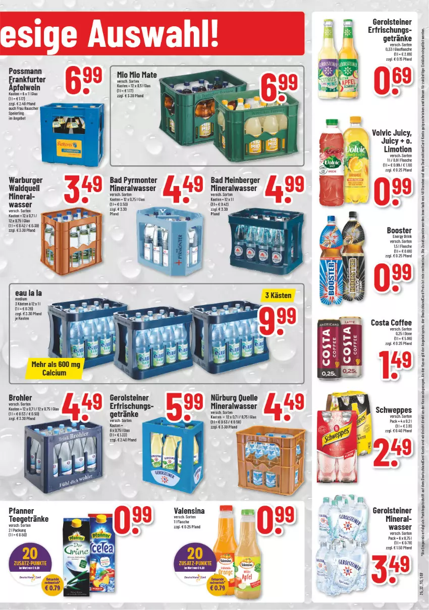 Aktueller Prospekt Trinkgut - von 20.06 bis 25.06.2022 - strona 3 - produkty: Alwa, angebot, angebotspreis, apfel, apfelwein, Bad, Berger, burger, Calcium, Costa Coffee, deutschlandcard, drink, eier, eis, elle, energy drink, erde, flasche, frankfurter, Frankfurter Apfelwein, gerolsteine, gerolsteiner, getränk, getränke, glasflasche, LG, limo, mineralwasser, Mio Mio, monte, pfanne, Pfanner, reis, schweppes, steiner, tee, Ti, valensina, volvic, wasser, wein