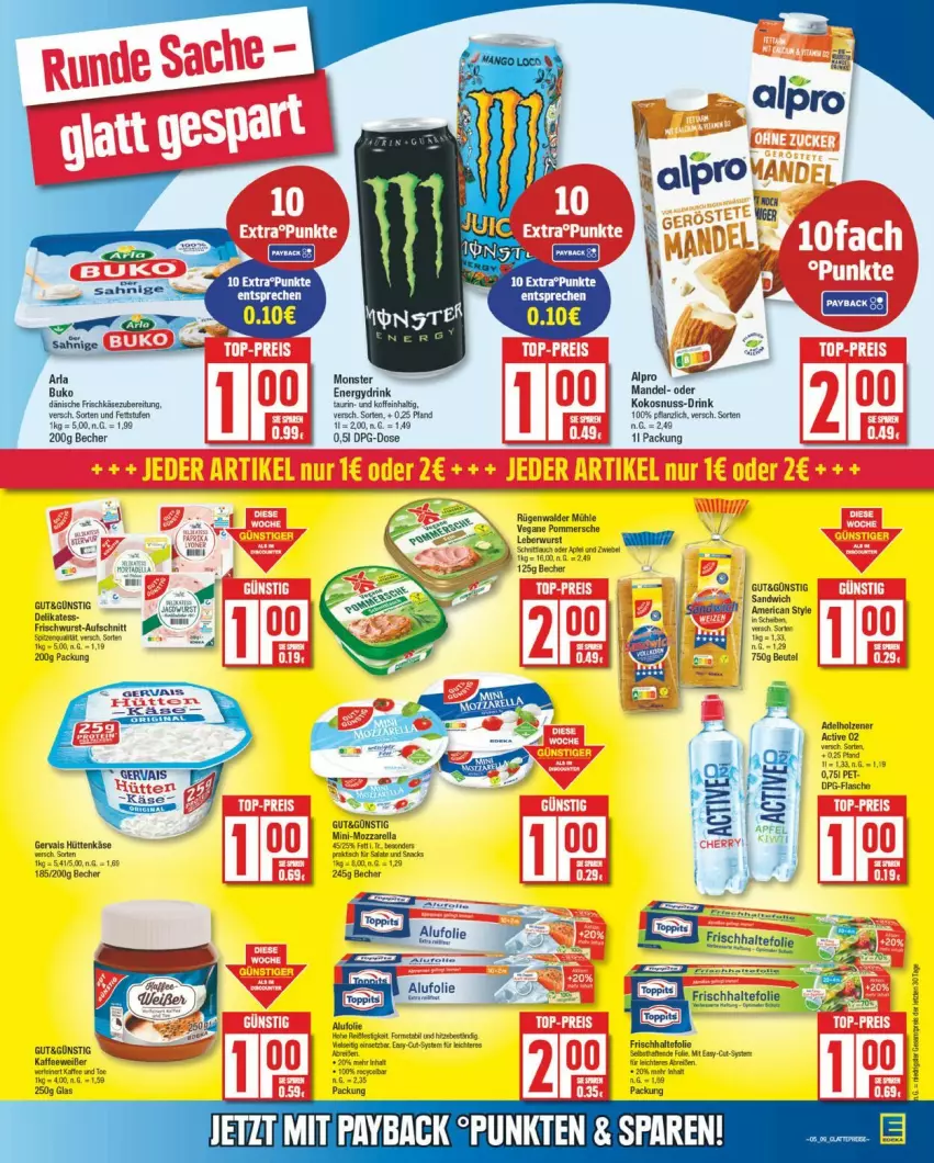 Aktueller Prospekt Edeka - Prospekte - von 27.01 bis 01.02.2025 - strona 13 - produkty: adelholzener, alpro, aufschnitt, Becher, Buko, drink, flasche, frischhaltefolie, frischkäse, frischkäsezubereitung, gervais, Holz, Käse, kokos, kokosnuss, mandel, monster, mozzarella, nuss, Pommersche, rel, rügenwalder, rügenwalder mühle, Ti, wurst