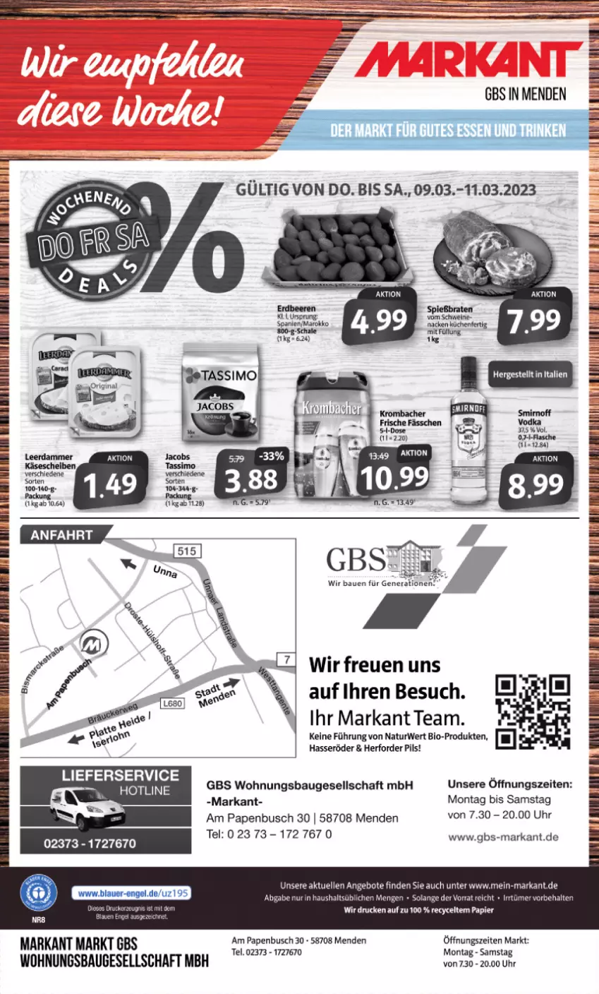 Aktueller Prospekt Markant - Prospekte - von 06.03 bis 11.03.2023 - strona 12 - produkty: angebot, angebote, Bau, Bebe, bio, braten, brot, elle, erde, hasseröder, krombache, krombacher, küche, Küchen, lieferservice, natur, pils, rwe, Schal, Schale, schwein, schweine, smirnoff, Ti, uhr, wein, weine