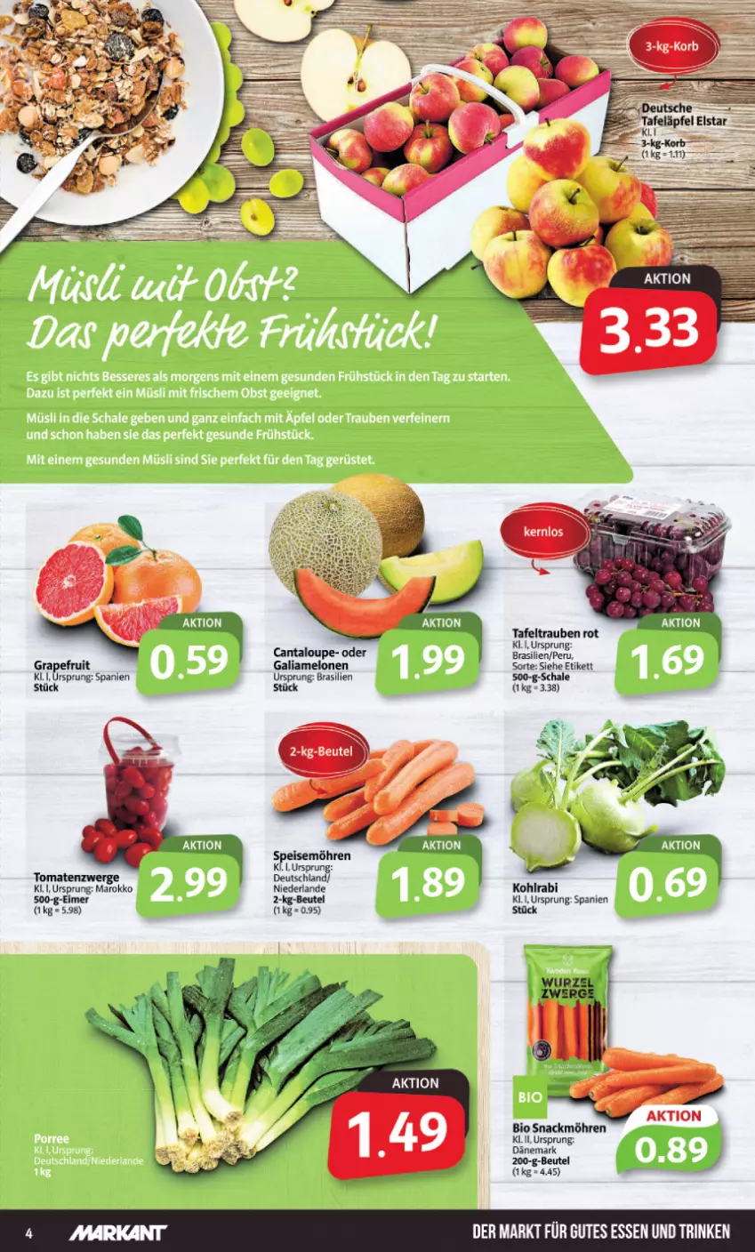 Aktueller Prospekt Markant - Prospekte - von 06.03 bis 11.03.2023 - strona 4 - produkty: beutel, bio, eimer, eis, galiamelone, gutes essen, kohlrabi, melone, melonen, möhren, Schal, Schale, snack, speisemöhren, tafeltrauben, Ti, tomate, tomaten, trauben