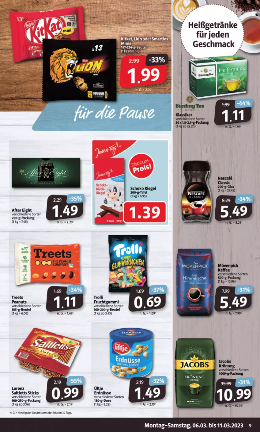 Aktueller Prospekt Markant - Prospekte - von 06.03 bis 11.03.2023 - strona 9 - produkty: after eight, beutel, Cif, eis, erdnüsse, getränk, getränke, lorenz, mac, mövenpick, reis, saltletts, Ti, trolli, ültje, ZTE