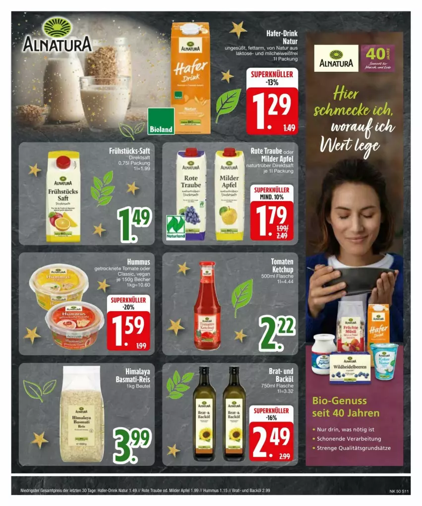 Aktueller Prospekt Edeka - Prospekte - von 09.12 bis 16.12.2024 - strona 13 - produkty: apfel, drink, eis, hafer, hummus, milch, natur, reis, Ti, ZTE