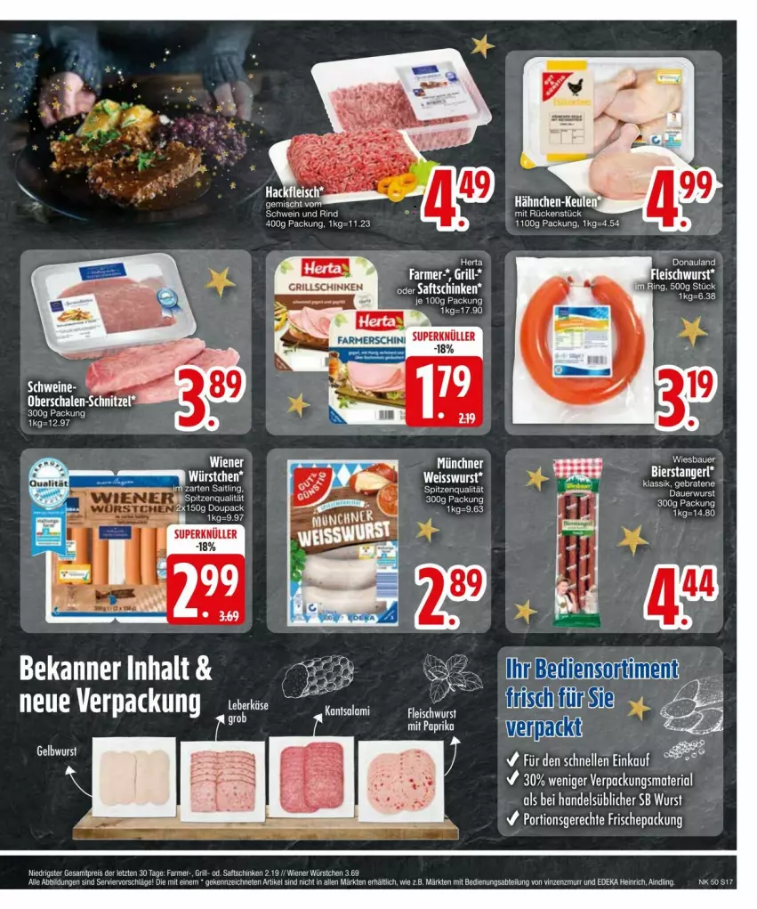 Aktueller Prospekt Edeka - Prospekte - von 09.12 bis 16.12.2024 - strona 19 - produkty: Abtei, auer, Bau, Bauer, deka, eier, eis, elle, fleisch, fleischwurst, grill, Käse, leberkäs, leberkäse, leine, LG, reis, rind, saft, saftschinken, schinken, schwein, schwein und rind, spitzenqualität, Ti, tisch, wein, wiener, wiener würstchen, wiesbauer, wurst, würstchen, ZTE