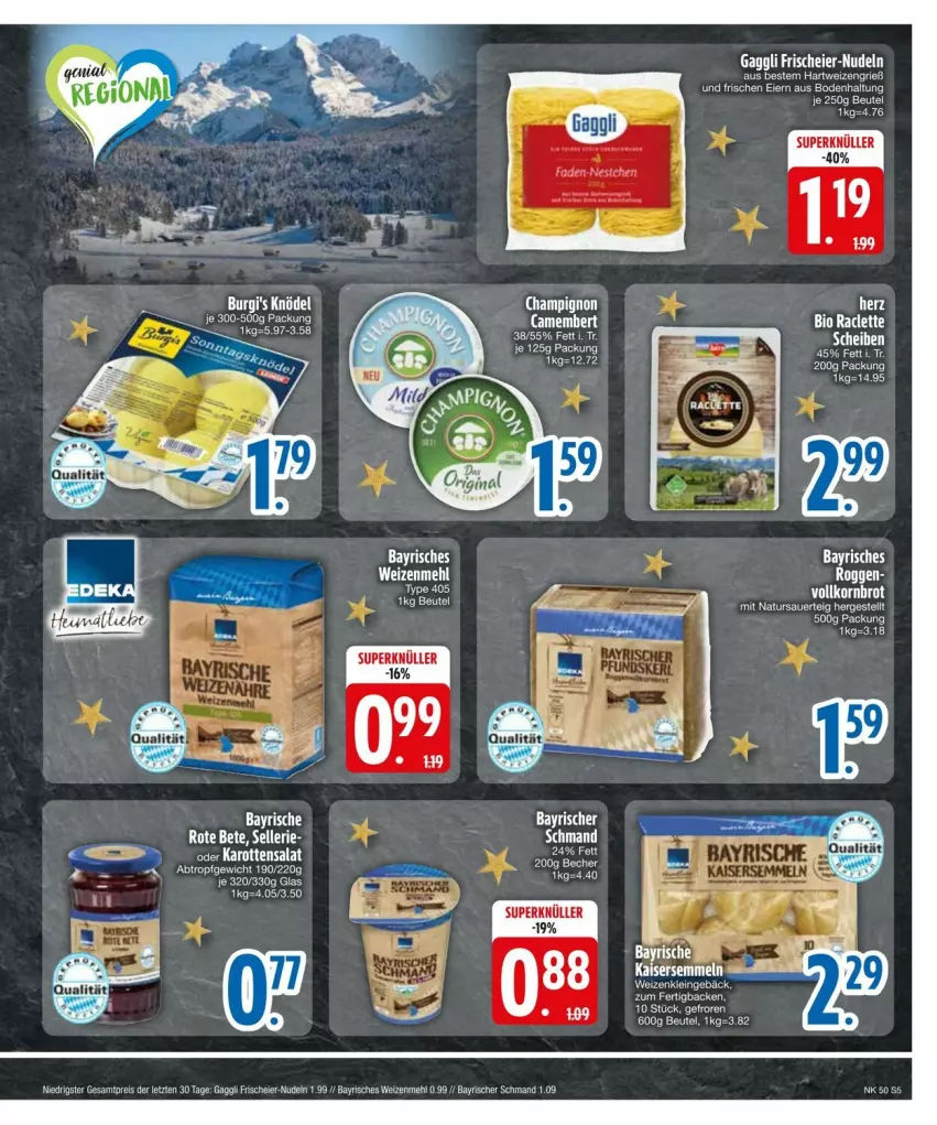 Aktueller Prospekt Edeka - Prospekte - von 09.12 bis 16.12.2024 - strona 7 - produkty: auer, beutel, bio, camembert, champignon, Egger, eier, eis, ente, gaggli, hartweizen, Kaiser, Kaisersemmel, mehl, natur, nudel, nudeln, reis, schmand, Semmel, weizenmehl, ZTE