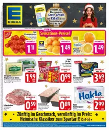 Gazetka promocyjna Edeka - Prospekte - Gazetka - ważna od 16.12 do 16.12.2024 - strona 3 - produkty: Adventskalender, Becher, beutel, butter, chips, clementinen, crunchips, deka, eis, felix, gin, hakle, hakle toilettenpapier, irische butter, katzennahrung, kerrygold, kräuter, kräuterbutter, leberkäs, lorenz, navelina, oder kräuter, orange, orangen, papier, pflaume, pflaumen, reis, Schal, Schale, schwein, schweine, Ti, toilettenpapier, tomate, tomaten, wein, weine