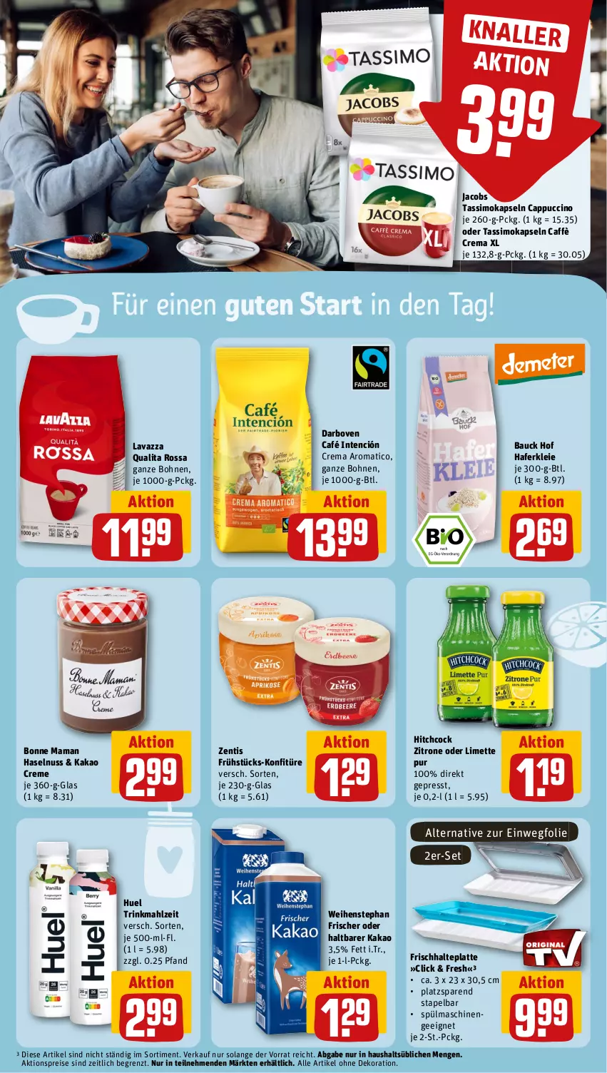 Aktueller Prospekt Rewe - Prospekte - von 08.04 bis 13.04.2024 - strona 10 - produkty: aktionspreis, alle artikel ohne dekoration, Bau, bohne, bohnen, bonne maman, caffè crema, Cap, cappuccino, cin, creme, darbo, darboven, dekoration, eis, hafer, haselnuss, jacobs, jacobs tassimo, kakao, konfitüre, latte, lavazza, limette, mam, Mett, nuss, reis, sim, spülmaschinen, tassimo, Ti, weihenstephan, zentis, zitrone