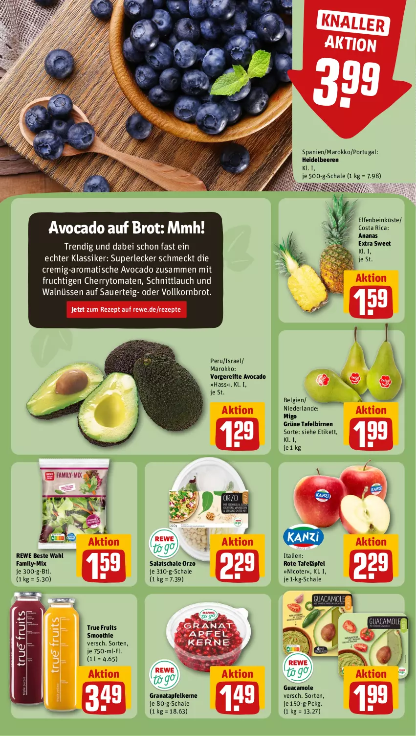 Aktueller Prospekt Rewe - Prospekte - von 08.04 bis 13.04.2024 - strona 6 - produkty: ananas, apfel, auer, avocado, beere, beeren, Birnen, brot, cherrytomaten, frucht, grana, granatapfel, granatapfelkerne, guacamole, heidelbeere, heidelbeeren, korn, Kornbrot, LG, mit frucht, Rana, rewe beste wahl, rezept, rezepte, rote tafeläpfel, salat, Schal, Schale, schnittlauch, smoothie, tafeläpfel, tafelbirnen, Ti, tisch, tomate, tomaten, true fruits, vollkornbrot