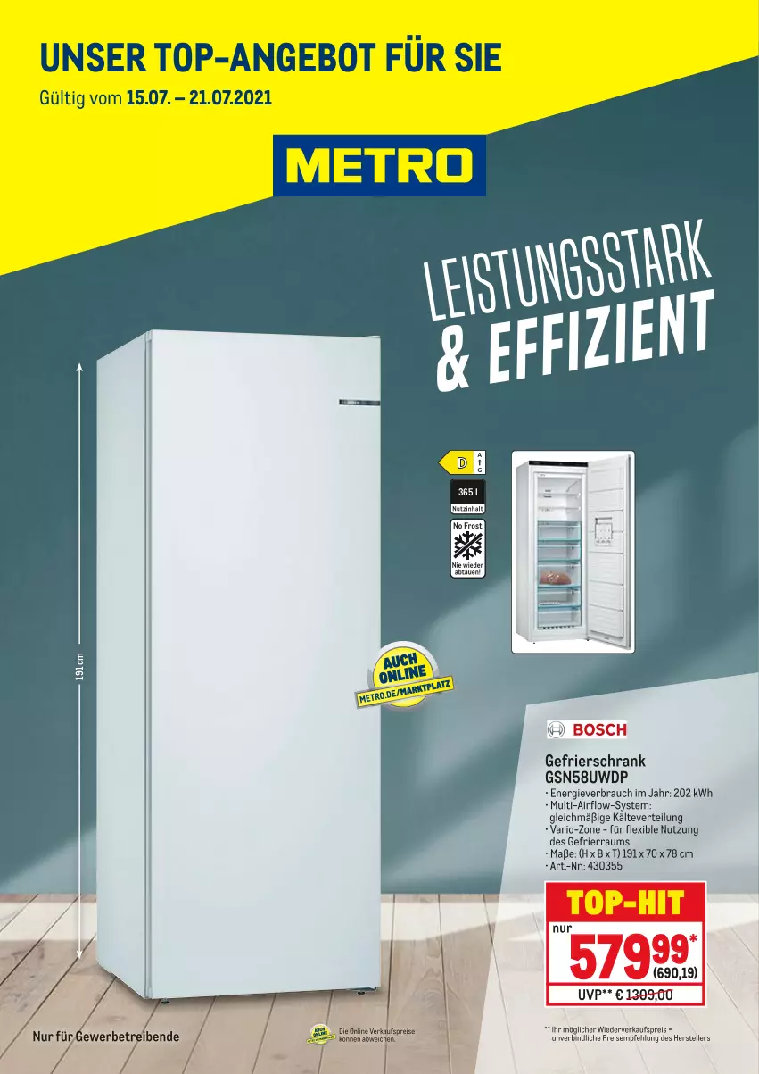 Aktueller Prospekt Metro - Knallerpreis Gefrierschrank - von 15.07 bis 21.07.2021 - strona 1