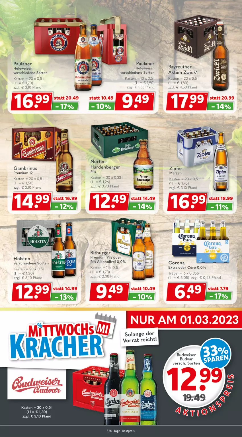 Aktueller Prospekt Getraenkeland - von 20.02 bis 04.03.2023 - strona 3 - produkty: alkohol, Berger, bestpreis, bitburger, budweiser, burger, corona, eis, Hefe, hefeweizen, Paula, paulaner, pils, premium pils, reis, Ti, WICK