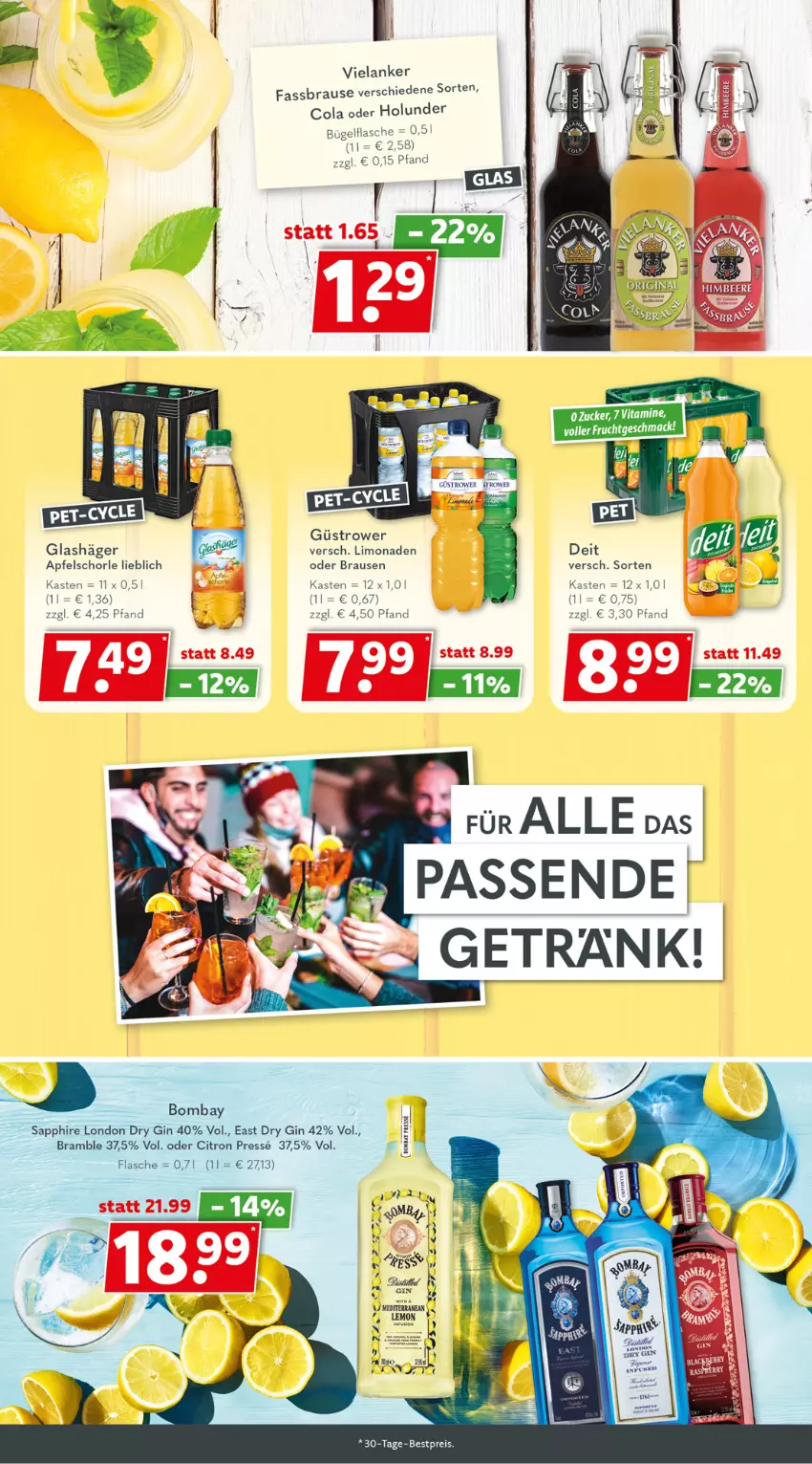 Aktueller Prospekt Getraenkeland - von 20.02 bis 04.03.2023 - strona 5 - produkty: apfel, Apfelschorle, bestpreis, brause, bügel, bügelflasche, cola, dry gin, eis, Elan, flasche, gin, holunder, limo, limonade, limonaden, london dry, london dry gin, reis, rel, sapphire, schorle