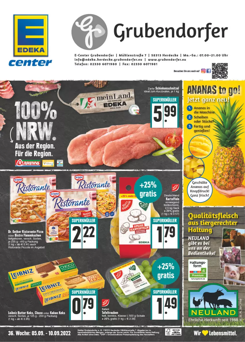 Aktueller Prospekt E Center - Angebote der Woche - von 05.09 bis 10.09.2022 - strona 1 - produkty: ananas, angebot, braten, butter, cola, decke, deka, Dr. Oetker, ente, erde, flammkuchen, kakao, kartoffel, kartoffeln, keks, kuchen, lamm, lebensmittel, leibniz, pizza, ristorante, ristorante pizza, sac, Schal, Schale, schnitzel, telefon, Ti, uhr