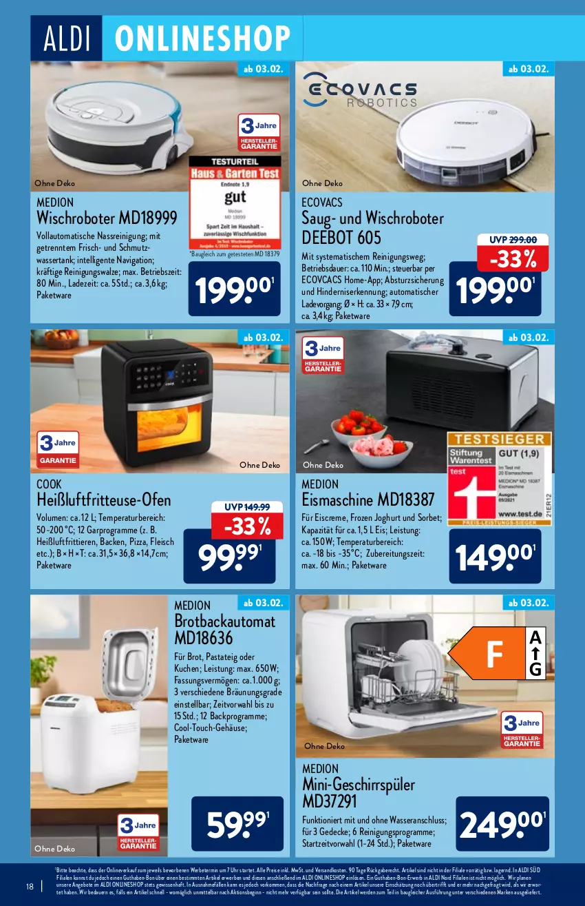 Aktueller Prospekt Aldi Nord - Aldi-Vorschau - von 31.01 bis 05.02.2022 - strona 18 - produkty: aldi, angebot, angebote, auer, auto, Bau, brot, Brotbackautomat, creme, decke, eis, eiscreme, eismaschine, ente, erde, fleisch, fritteuse, geschirr, geschirrspüler, gin, gsw, Heißluftfritteuse, Intel, joghur, joghurt, kuchen, medion, ndk, Ofen, pasta, pizza, Reinigung, reis, rwe, Sorbet, Ti, Tiere, tisch, uhr, wasser, wassertank