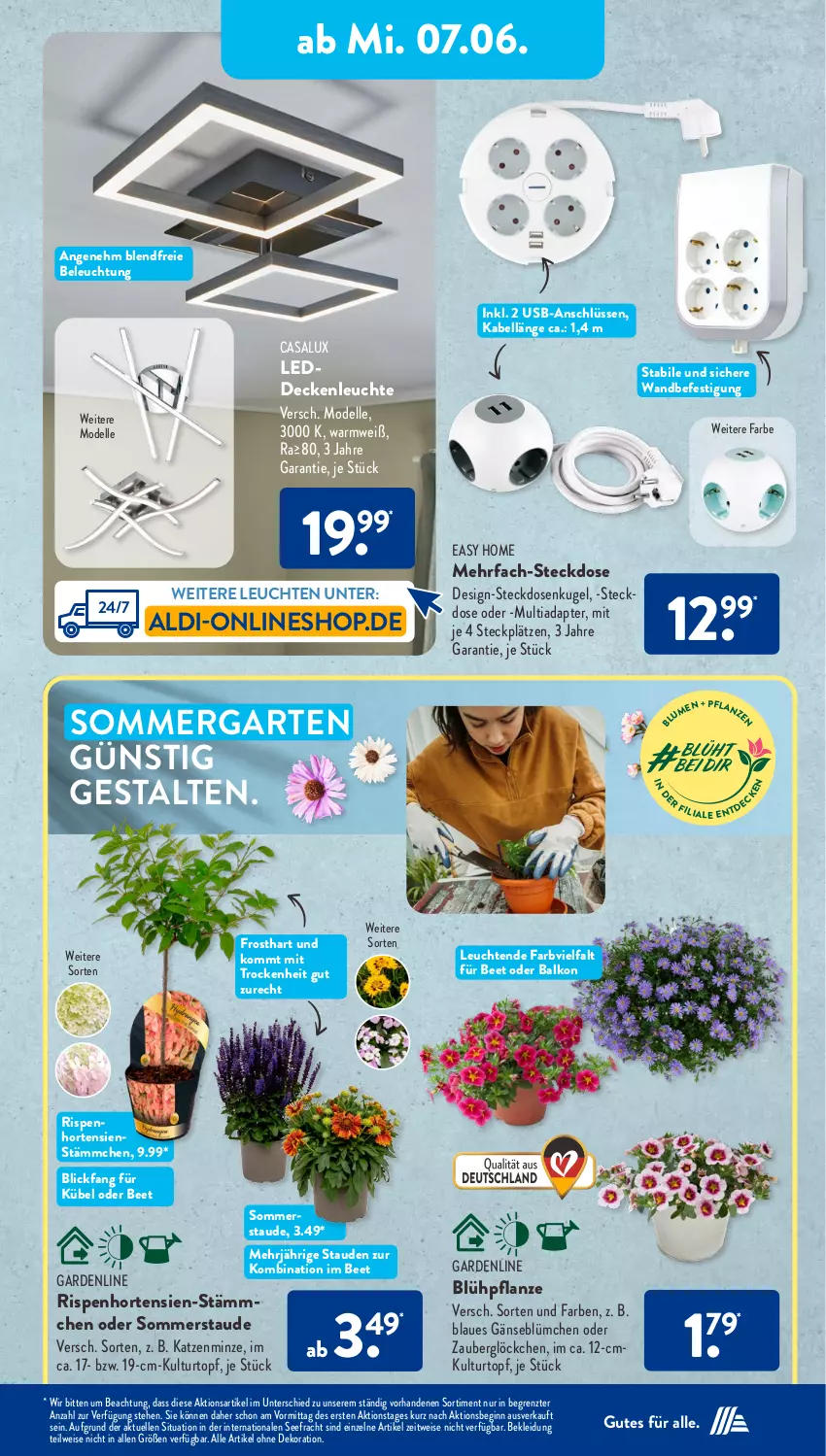 Aktueller Prospekt AldiSud - NÄCHSTE WOCHE - von 05.06 bis 10.06.2023 - strona 26 - produkty: adapter, aldi, alle artikel ohne dekoration, beleuchtung, decke, deckenleuchte, dekoration, dell, eis, elle, Garten, gin, hortensie, hortensien, HP, kleid, Kleidung, Kugel, kulturtopf, Leuchte, leuchten, minze, Mode, pflanze, stauden, steckdose, Ti, topf, usb, zauberglöckchen, ZTE