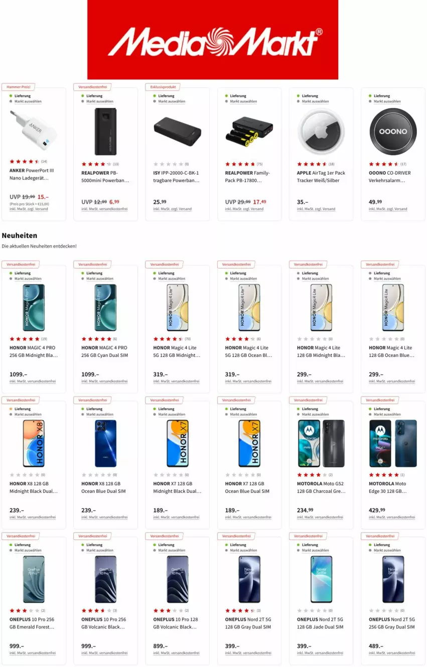 Aktueller Prospekt Media Markt - Prospekte - von 12.07 bis 19.07.2022 - strona 11 - produkty: Apple, Apple AirTag, decke, Dual SIM, eis, elle, Honor, lack, ladegerät, motorola, ndk, neuheit, sim, versandkostenfrei