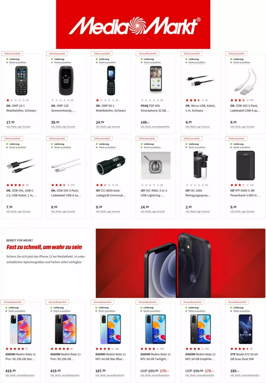 Aktueller Prospekt Media Markt - Prospekte - von 12.07 bis 19.07.2022 - strona 13 - produkty: auto, Bank, deka, Dual SIM, iphone, IPhone 12, ladegerät, ladekabel, mediamarkt, ndk, powerbank, Reinigung, sim, telefon, usb, versandkostenfrei, ZTE