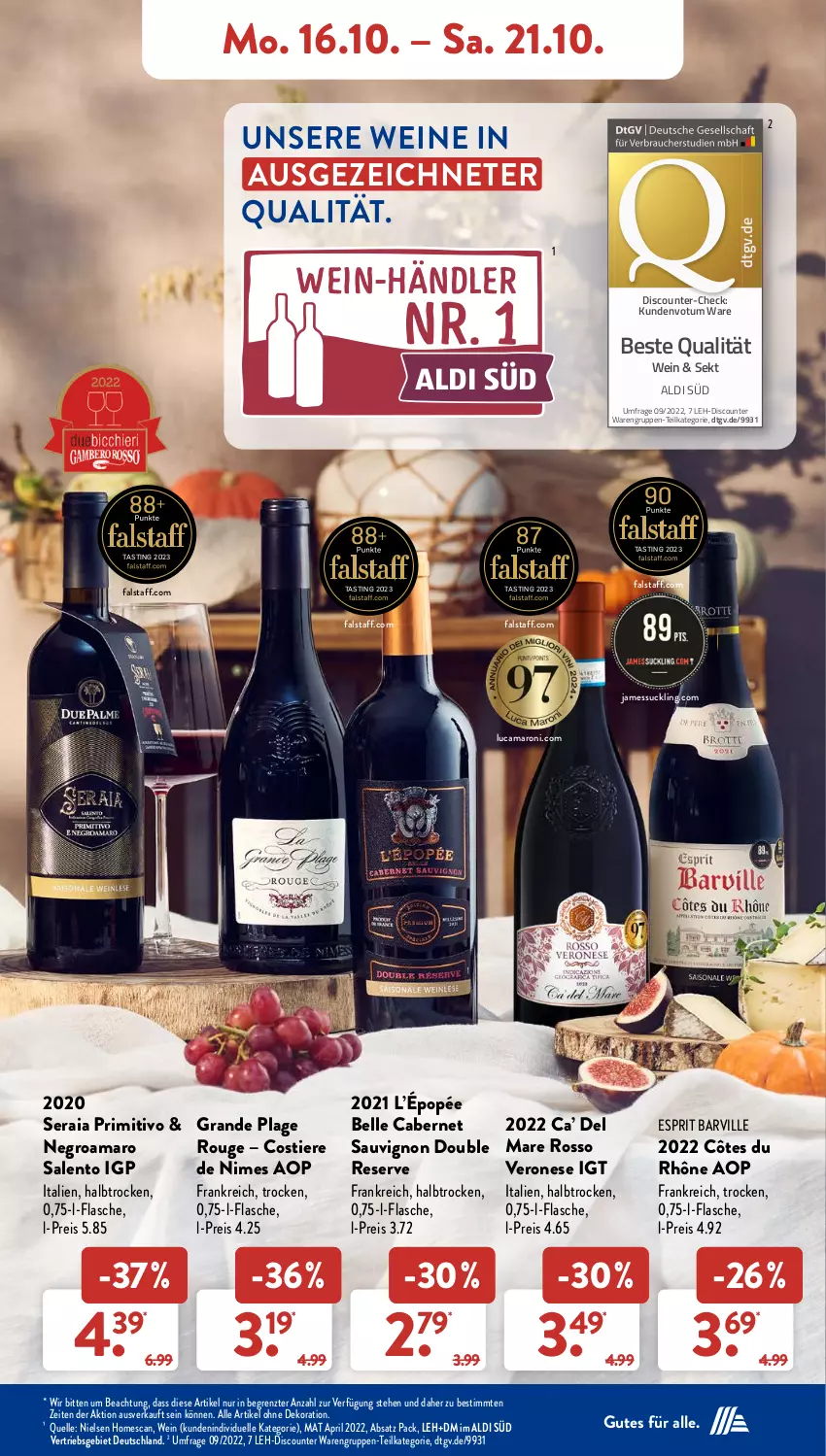 Aktueller Prospekt AldiSud - NÄCHSTE WOCHE - von 16.10 bis 21.10.2023 - strona 9 - produkty: aldi, alle artikel ohne dekoration, amaro, asti, cabernet, cabernet sauvignon, dekoration, discount, eis, elle, esprit, flasche, pril, primitivo, reis, rouge, sauvignon, sekt, Stier, Ti, Tiere, wein, weine, ZTE