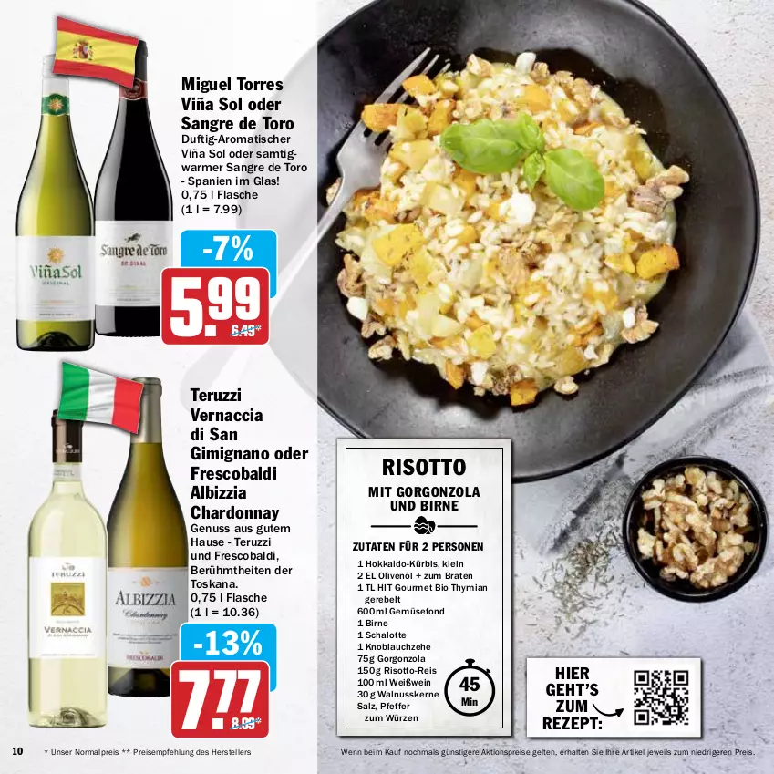 Aktueller Prospekt Hit - Prospekte - von 21.03 bis 16.04.2022 - strona 10 - produkty: ACC, aktionspreis, aldi, bio, braten, chardonnay, eis, elle, flasche, Gemüsefond, gorgonzola, knoblauch, Kürbis, nuss, olive, oliven, olivenöl, pfeffer, reis, rezept, risotto, salz, Schal, Schalotte, teller, Ti, tisch, walnuss, walnusskerne, wein, Weißwein