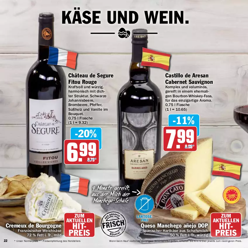 Aktueller Prospekt Hit - Prospekte - von 21.03 bis 16.04.2022 - strona 22 - produkty: aktionspreis, asti, beere, bourbon, Bourgogne, brombeere, cabernet, cabernet sauvignon, creme, eis, elle, flasche, französischer weichkäse, hartkäse, Holz, johannisbeere, Käse, Manchego, milch, pfeffer, reis, resa, rouge, sauvignon, teller, Ti, vanille, weichkäse, wein, whiskey