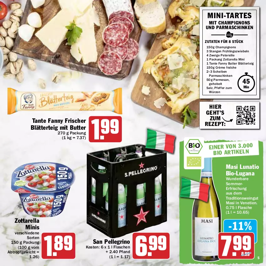 Aktueller Prospekt Hit - Prospekte - von 21.03 bis 16.04.2022 - strona 5 - produkty: bio, blätterteig, butter, champignon, champignons, crème fraîche, elle, flasche, parmaschinken, petersilie, pfeffer, rel, rezept, salz, san pellegrino, schinken, tante fanny, Ti, wein, zott, zottarella, zottarella minis, zwiebel, zwiebeln