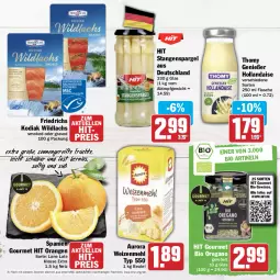 Gazetka promocyjna Hit - Prospekte - Gazetka - ważna od 16.04 do 16.04.2022 - strona 9 - produkty: beutel, bio, eis, elle, fisch, fische, Fischer, flasche, früchte, gewürz, hollandaise, lachs, mehl, orange, orangen, reis, saft, Schere, spargel, stangenspargel, thomy, Ti, weizenmehl, Wild, wildlachs