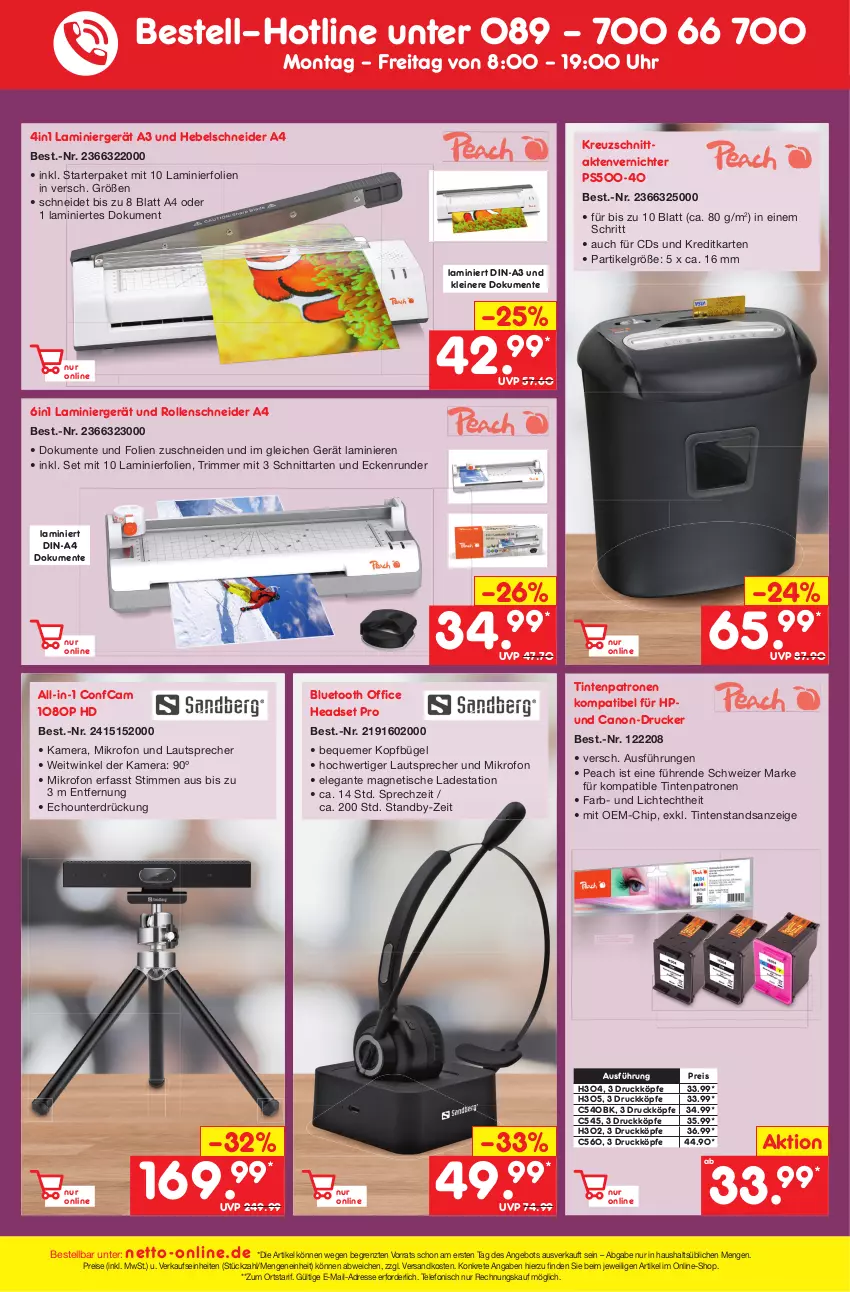 Aktueller Prospekt Netto Marken-Discount - Filial-Angebote - von 27.12 bis 31.12.2022 - strona 43 - produkty: Aktenvernichter, angebot, bügel, canon, drucker, eis, ente, Headset, HP, kamera, lautsprecher, leine, LG, ndk, office, reis, telefon, Ti, Tintenpatrone, tisch, uhr, ZTE