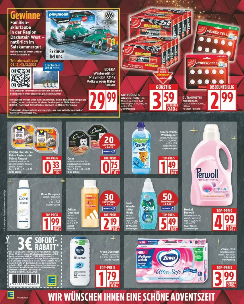 Aktueller Prospekt Edeka - Prospekte - von 08.12 bis 13.12.2025 - strona 14 - produkty: batterie, batterien, deka, discount, duschgel, eis, elle, ente, gewinnspiel, käfer, nivea, playmobil, reis, Ria, salz, tee, Ti, top-preis, weichspüler
