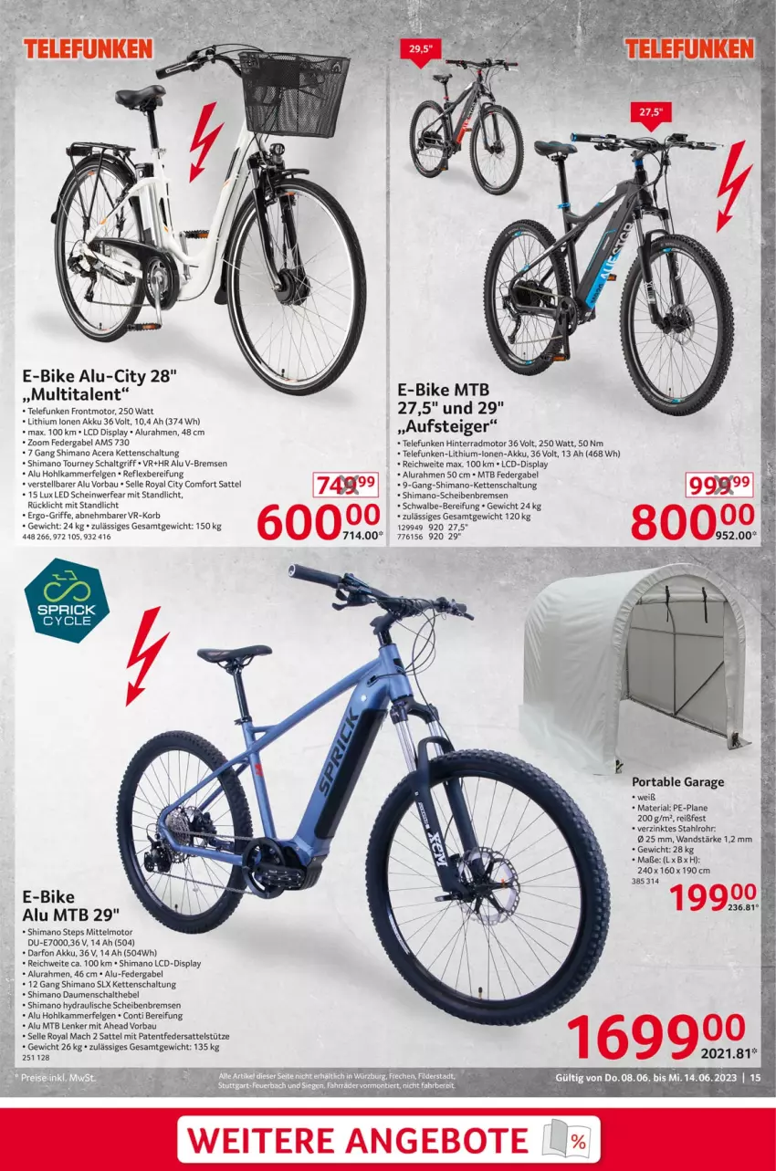 Aktueller Prospekt Selgros - Nonfood - von 08.06 bis 14.06.2023 - strona 15 - produkty: acer, akku, angebot, angebote, Bau, E-Bike, eier, elle, felgen, gabel, Kette, korb, LG, Lithium-Lonen-Akku, mac, Ria, rücklicht, sattel, sattelstütze, Schal, shimano, telefunken, Ti