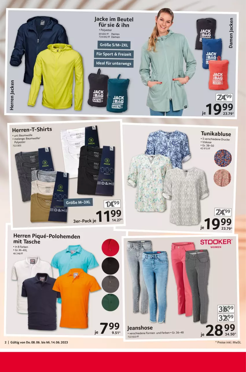 Aktueller Prospekt Selgros - Nonfood - von 08.06 bis 14.06.2023 - strona 2 - produkty: Bau, baumwolle, beutel, bluse, eis, Elan, hemd, hemden, herren-t-shirt, hose, Jacke, jeans, reis, rwe, shirt, shirts, Sport, T-Shirt, Tasche, Ti, tunika, wolle