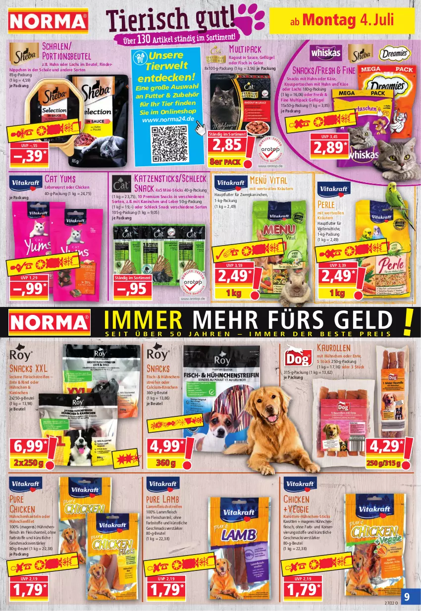 Aktueller Prospekt Norma - Norma - von 04.07 bis 11.07.2022 - strona 9 - produkty: beutel, Calcium, decke, eis, elle, ente, filet, fisch, fleisch, Geflügel, gelee, Hanteln, karotten, Käse, kräuter, kräutern, lachs, lamm, Lammfleisch, leberwurst, mac, portionsbeutel, Ragout, reifen, rind, rinder, rwe, sauce, Schal, Schale, snack, snacks, Tasche, taschen, Ti, veggie, vita, wurst